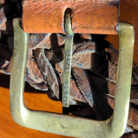 Vintage Leather Belt with Brass Buckle - Picture 4 of 5